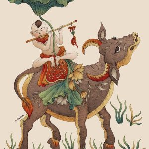中国风格图案放牛娃